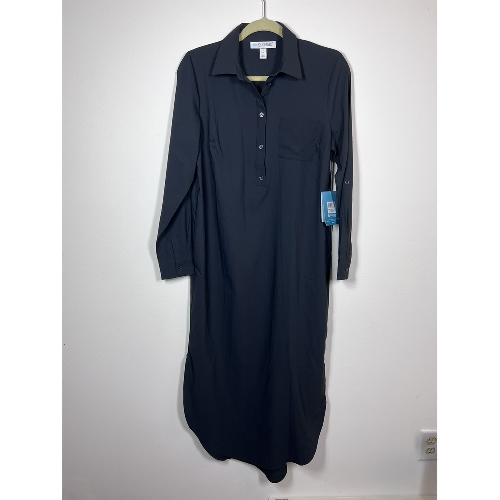 Coolibar Prado Shirt Dress Cover Up Womens S Black UPF 50+ Sheer Beach Pool Sun